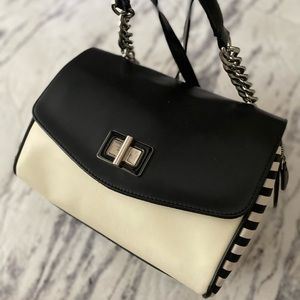 EUC black & white bag w/ stripes & chain detail